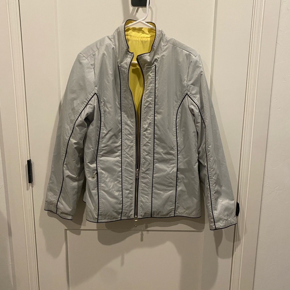 Womens Spanner Reversible Rain Coat With Pockets Color Yellow/Grey Size Large